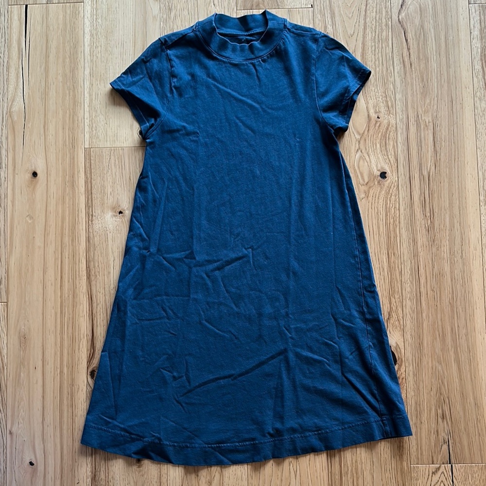 Everlane Blue A-Line Mini Dress with Mock Neck